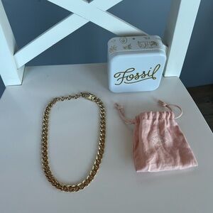 Fossil Thick Cuban Link Gold Tone Stainless Steel Chain Brand New